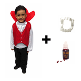 Fantasia Halloween Infantil Vampiro Completo Menino Conde Drácula Com Sangue E Dentadura Dia Das Bruxas