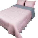 Edredom Queen Algodão Dupla Face 03 Peças Rosa com Cinza