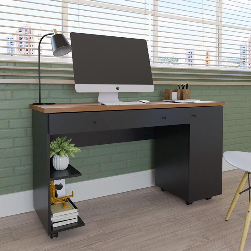 Escrivaninha Para Computador Makalu Com 1 Porta E 2 Gavetas Mel/preto