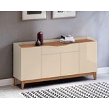 Aparador Buffet Ravena Com 4 Portas E Pés De Madeira Maciça Off White/noce