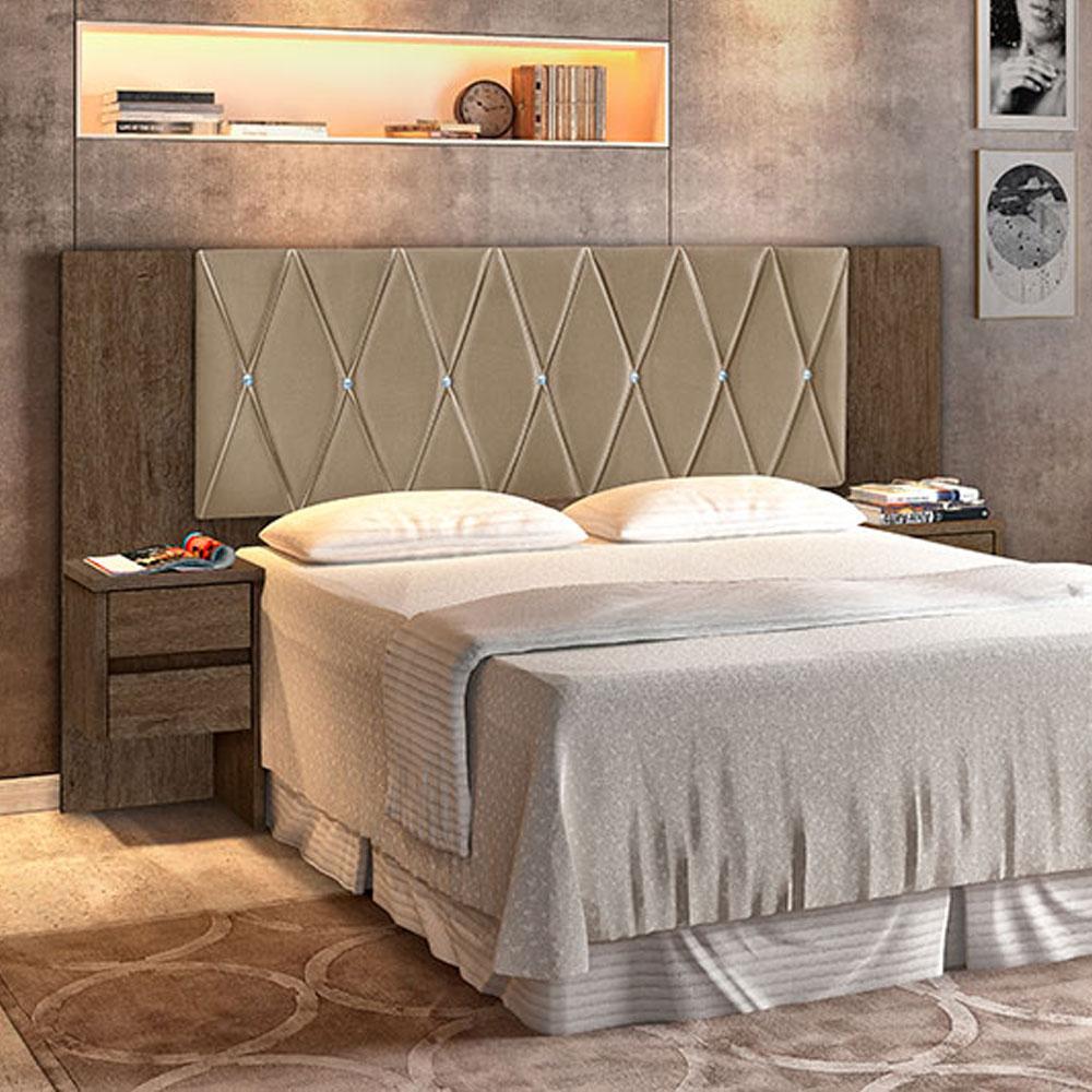 Cabeceira Casal Queen Ou King C/ Criados Florida Carmolar Mocaccino/bege