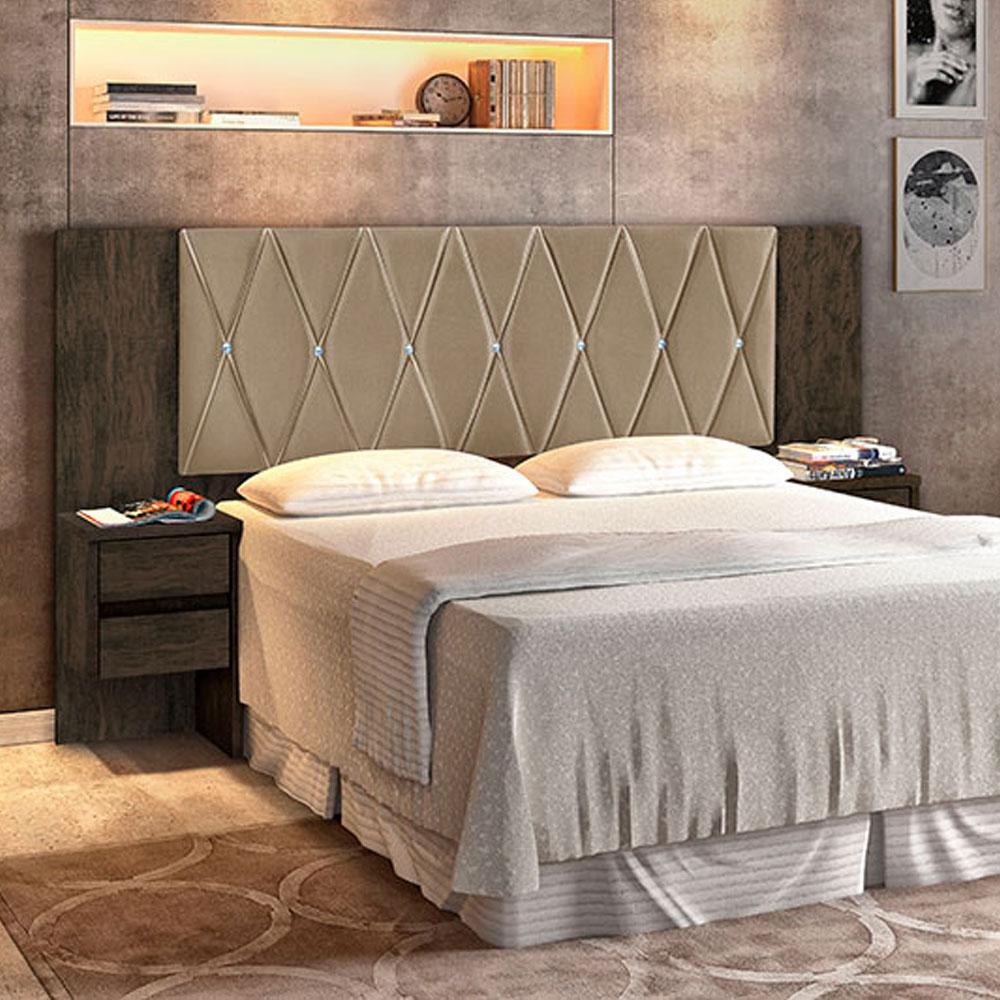 Cabeceira Casal Queen Ou King C/ Criados Florida Carmolar Nogal/bege