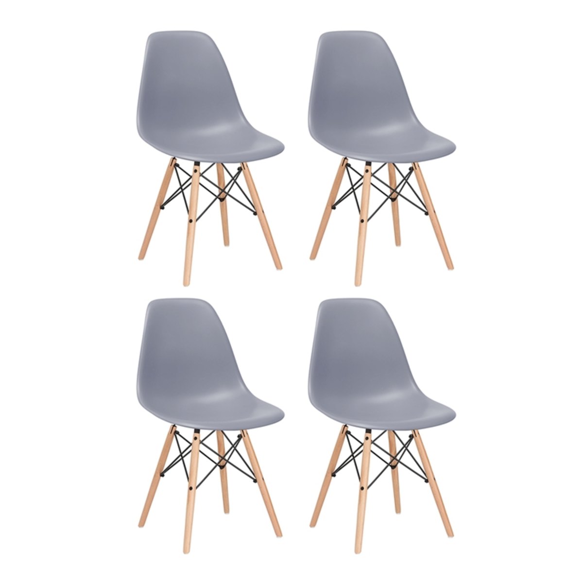 KIT - 4 x cadeiras Eames DSW - Madeira clara - Cinza escuro