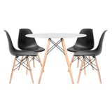 KIT - Mesa Eames 100 cm branco + 4 cadeiras Eames DSW - Preto