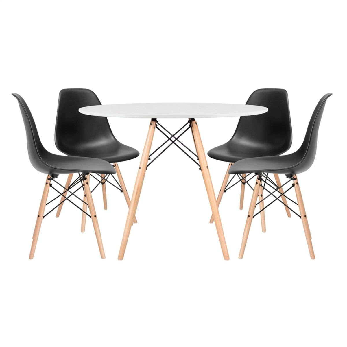 KIT - Mesa Eames 100 cm branco + 4 cadeiras Eames DSW - Preto