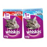 Kit Whiskas Sachê Gatos Adultos Castrados Carne + Peixe - 20 Unidades