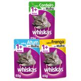 Kit Whiskas Sachê Gatos Adultos  Frango + Atum + Cordeiro - 40 Unidades