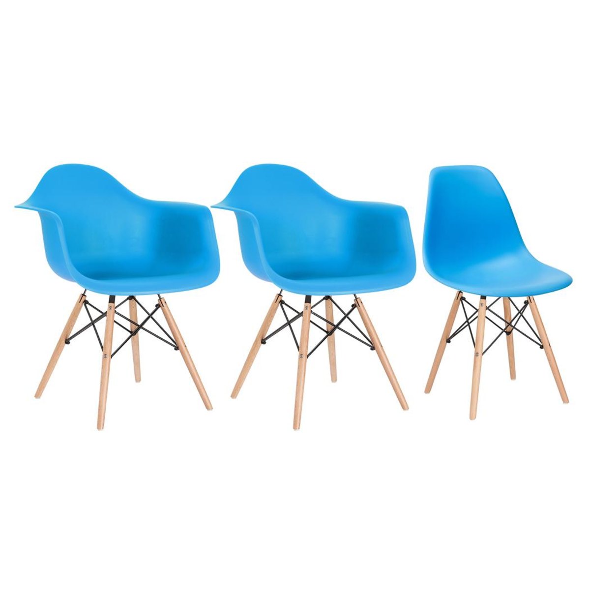 Conjunto 2 x cadeiras Eames DAW com braços + 1 cadeira Eiffel DSW - Azul céu