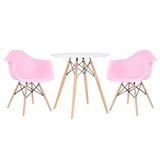 Kit - Mesa Eames 70 cm branco + 2 cadeiras Eiffel DAW com braços rosa