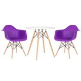 Kit - Mesa Eames 70 cm branco + 2 cadeiras Eiffel DAW com braços roxo