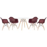 Kit - Mesa Eames 70 cm branco + 4 cadeiras Eiffel DAW com braços marrom