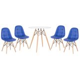 Kit - Mesa Eames 70 cm branco + 4 cadeiras estofadas Botonê azul