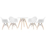 Kit - Mesa Eames 70 cm branco + 4 cadeiras Eiffel DAW com braços branco