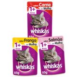 Kit Whiskas Sachê Gatos Adultos  Carne + Frango + Salmão - 60 Unidades