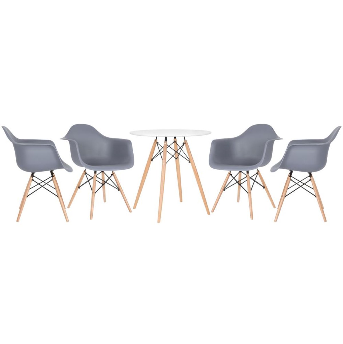 Kit - Mesa Eames 70 cm branco + 4 cadeiras Eiffel DAW com braços cinza escuro