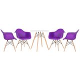 Kit - Mesa Eames 70 cm branco + 4 cadeiras Eiffel DAW com braços roxo