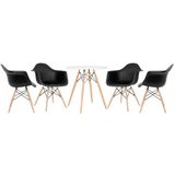 Kit - Mesa Eames 70 cm branco + 4 cadeiras Eiffel DAW com braços preto
