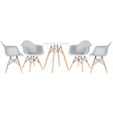 Kit - Mesa Eames 70 cm branco + 4 cadeiras Eiffel Daw com braços cinza claro