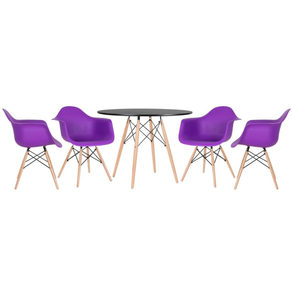 KIT - Mesa Eames 100 cm preto + 4 cadeiras Eiffel DAW roxo