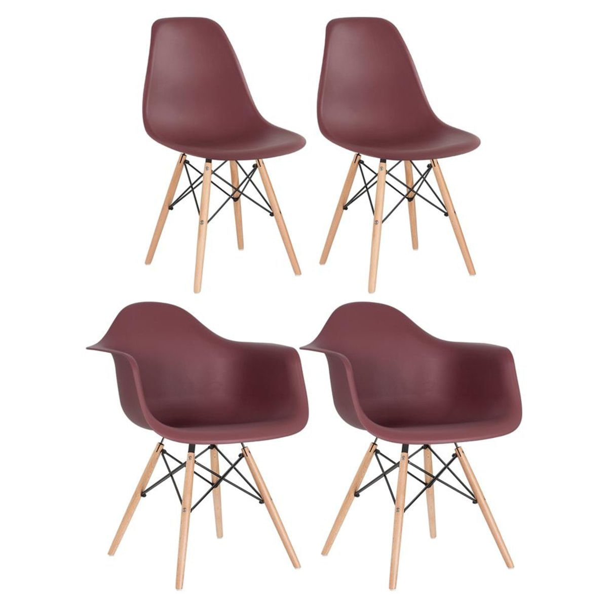 Conjunto 2 x cadeiras Eames DAW com braços + 2 cadeiras Eiffel DSW - Marrom
