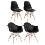 Conjunto 2 x cadeiras Eames DAW com braços + 2 cadeiras Eiffel DSW - Preto