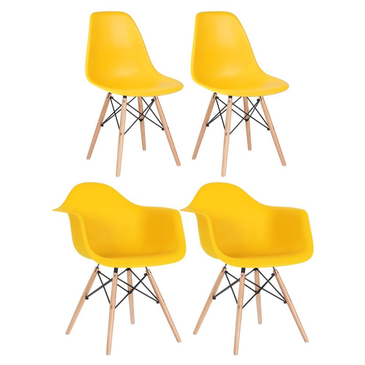 Conjunto 2 x cadeiras Eames DAW com braços + 2 cadeiras Eiffel DSW - Amarelo