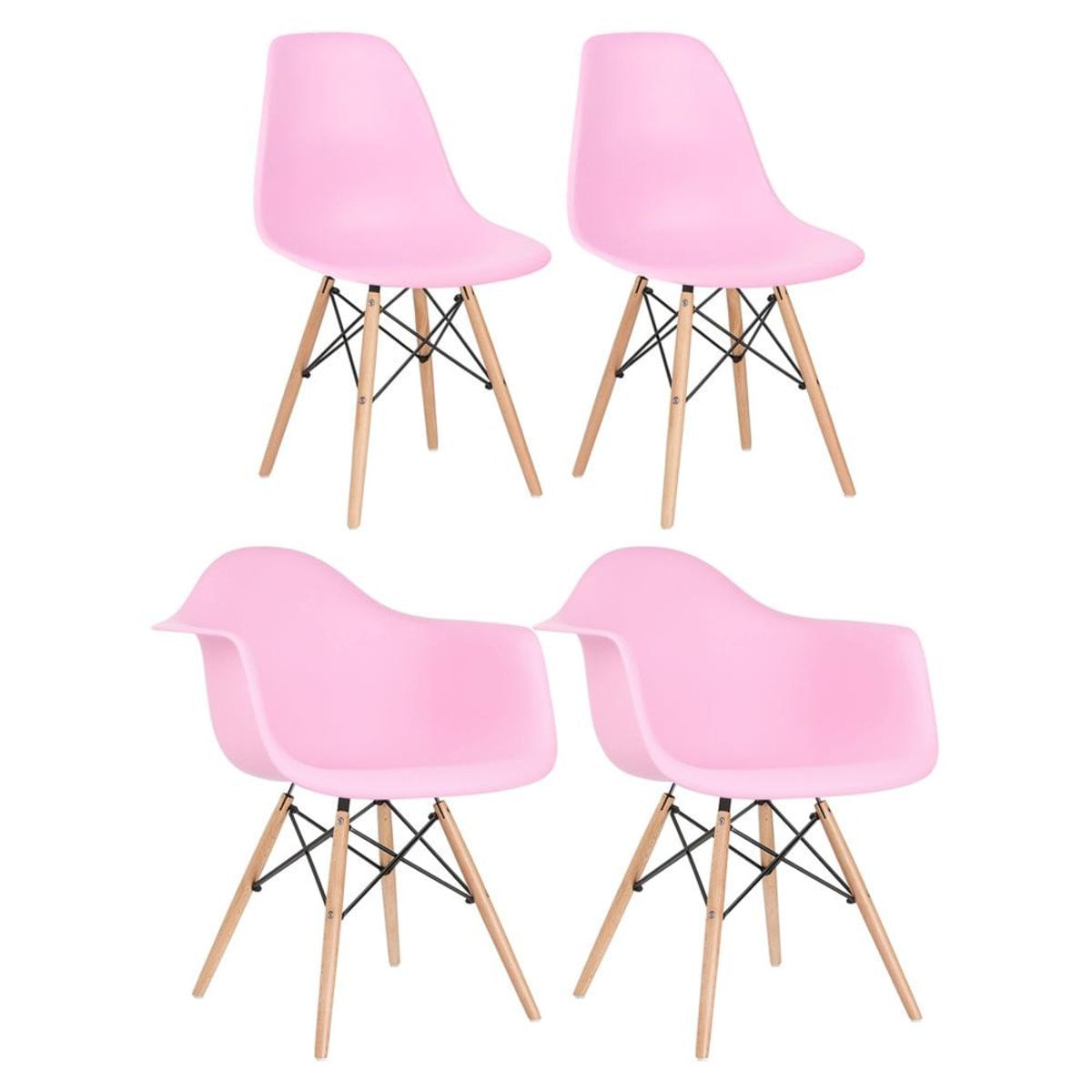 Conjunto 2 x cadeiras Eames DAW com braços + 2 cadeiras Eiffel DSW - Rosa
