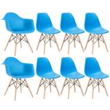 Conjunto 2 x cadeiras Eames DAW com braços + 6 cadeiras Eiffel DSW - Azul céu