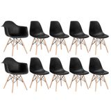 Conjunto 2 x cadeiras Eames DAW com braços + 8 cadeiras Eiffel DSW - Preto