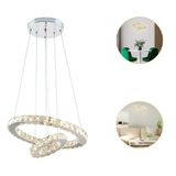 Lustre Pendente Cristal Vision 2 Aneis 36w Led 3000k 20x40cm