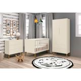 Kit Quarto Infantil Theo Retrô Areia – Cômoda 3 Gavetas + Guarda-roupa 2 Portas + Berço