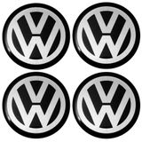 Jogo Emblema Calota Resinada Vw 51mm Preto/cromado