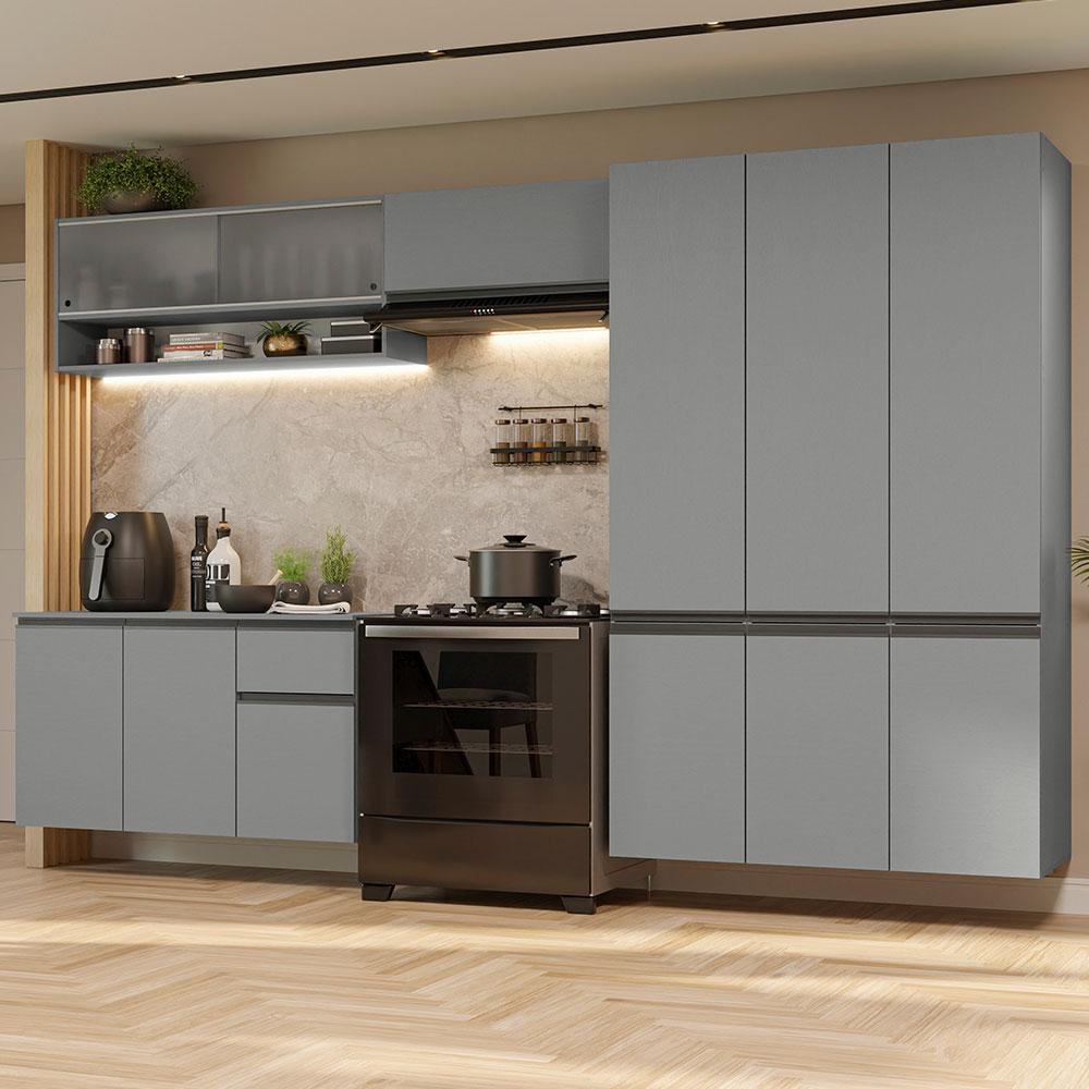 Armário De Cozinha Completa Suspenso 320cm Cinza Nice Madesa 05