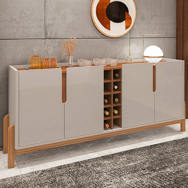 Aparador Buffet Sala Lizz 190cm Com Pés De Madeira Maciça