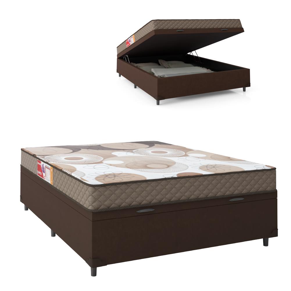 Cama Box Baú Casal Colchão Espuma D20 Esplanada 138x188x55cm Marrom - Suporta Até 70kg Por Pessoa