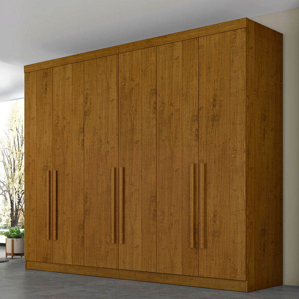 Roupeiro Verona Premium 6 Portas 8 Gavetas Com Puxador De Madeira  Conquista Móveis