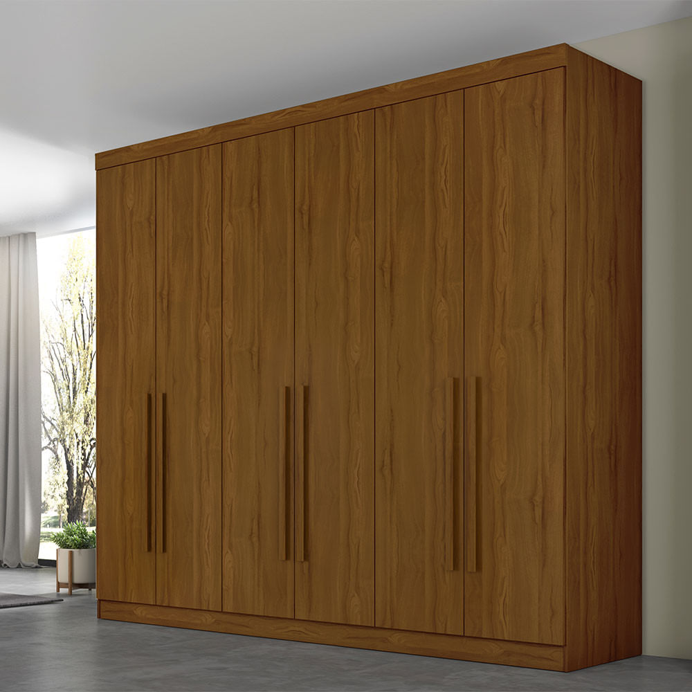 Roupeiro Verona Premium 6 Portas 8 Gavetas Com Puxador De Madeira  Conquista Móveis