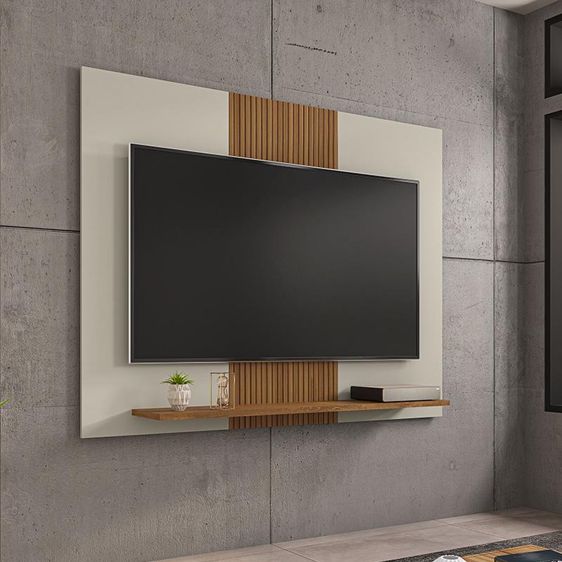 Painel Sala Compact Para Tv Até 50 Polegadas Off White/naturalle/ripado