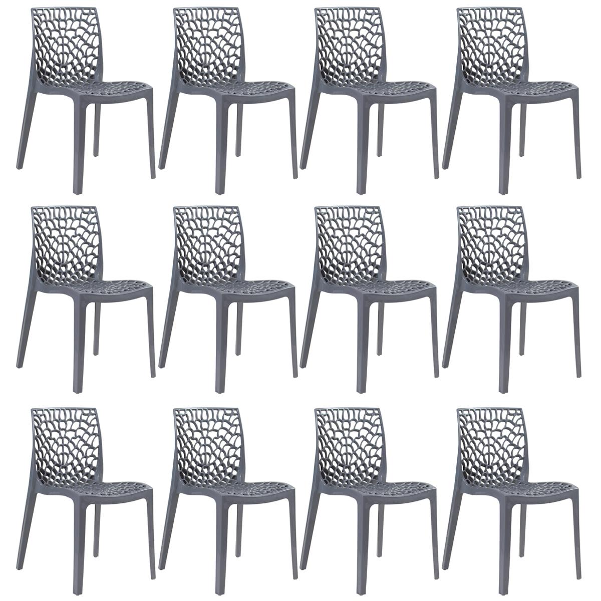 Kit - 12 X Cadeiras Gruvyer - Cinza Escuro