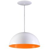 Pendente Meia Lua 34cm Luminária Alumínio Branco Textura C/ Laranja - Rei da Iluminação