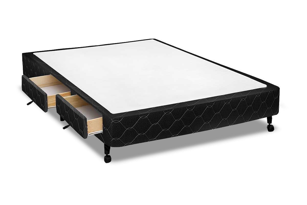 Cama Box Base Castor c/ Gavetas Tecido Black 2Gav King - 1,93x2,03x0,23