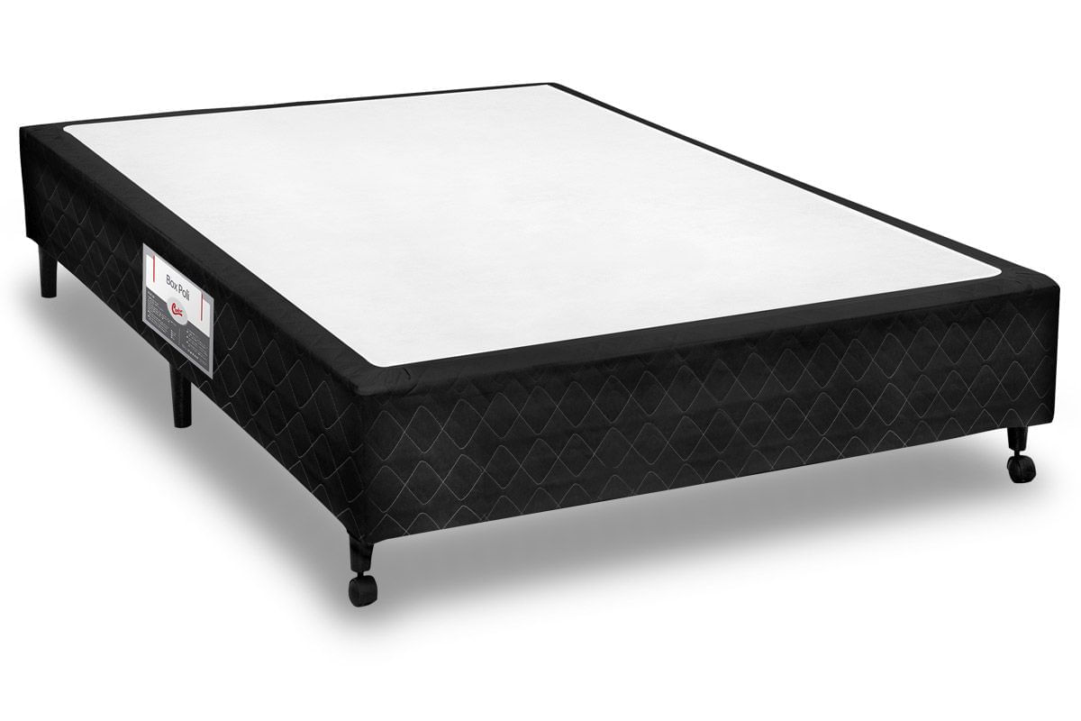 Cama Box Castor Poli Black Casal - 1,38x1,88x0,23