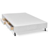 Cama Box Base Castor c/ Gavetas Tecido Branco 4 Gav Casal - 1,38x1,88x0,23