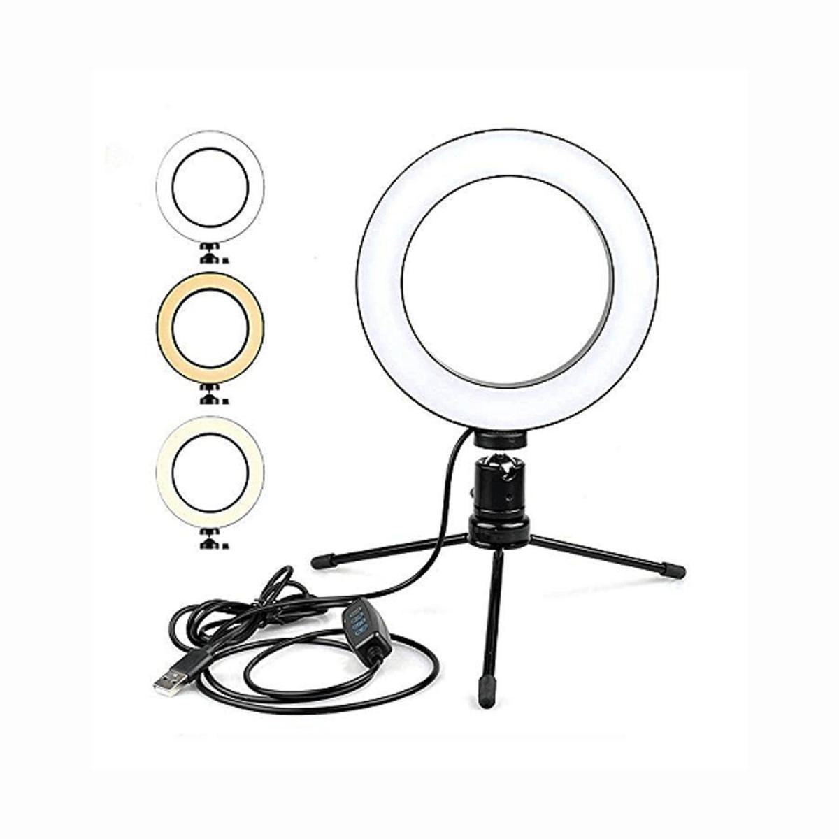 Ring Light Iluminador 8' 20Cm Selfie Makeup Blogueira Tripé De Mesa Luz Led