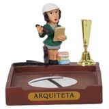 Miniatura Arquiteta De Resina Com Porta Caneta E Papel 8 Cm