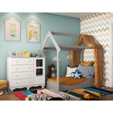 Quarto Infantil Com Cama Montessoriana E Cômoda Uli Móveis Peroba Branco/cinza