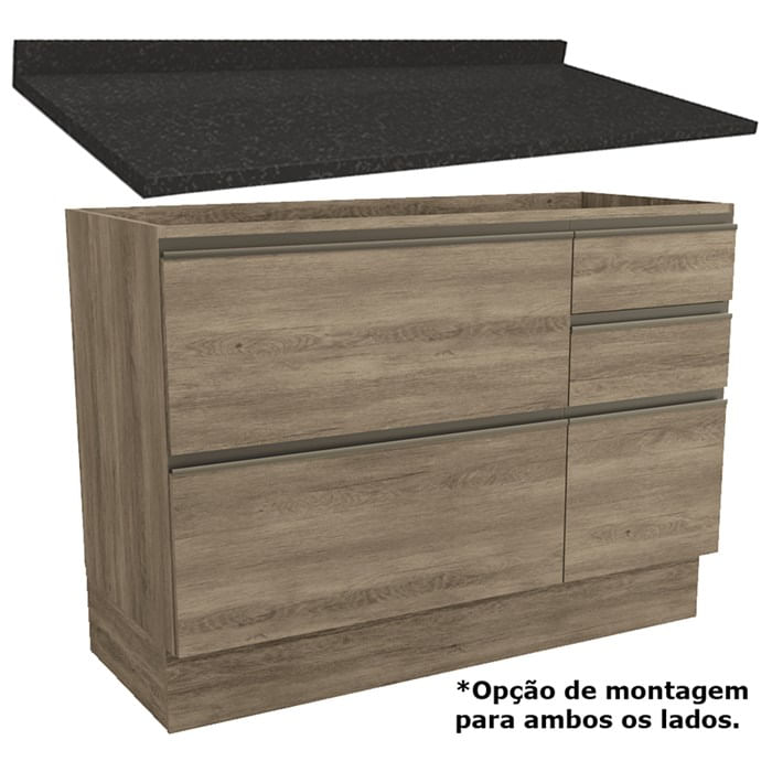 Balcao 04 Gavetas 01 Porta Com Tampo 120cm G746/s515 Maxxi Nogal Preto Brilho Kappesberg