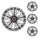 Jogo Calota Aro 13 Triton Sport Graphite Silver Black Elitte Preto Prata Grafite + Emblema Resinado Fiat Palio Uno Punto Linea Strada Idea Siena Mobi