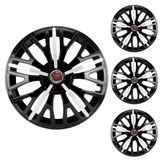 Jogo Calota Aro 14 Triton Sport Black Silver Elitte Preto Prata + Emblema Resinado Fiat (palio Uno Punto Linea Strada Idea Siena Fiorino Doblo Mobi)