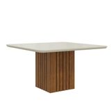 Mesa De Jantar Ana Quadrada 1 Tampo Em Mdf E Vidro 130cm 1 Base Cozinha Moderna Marrom Off White